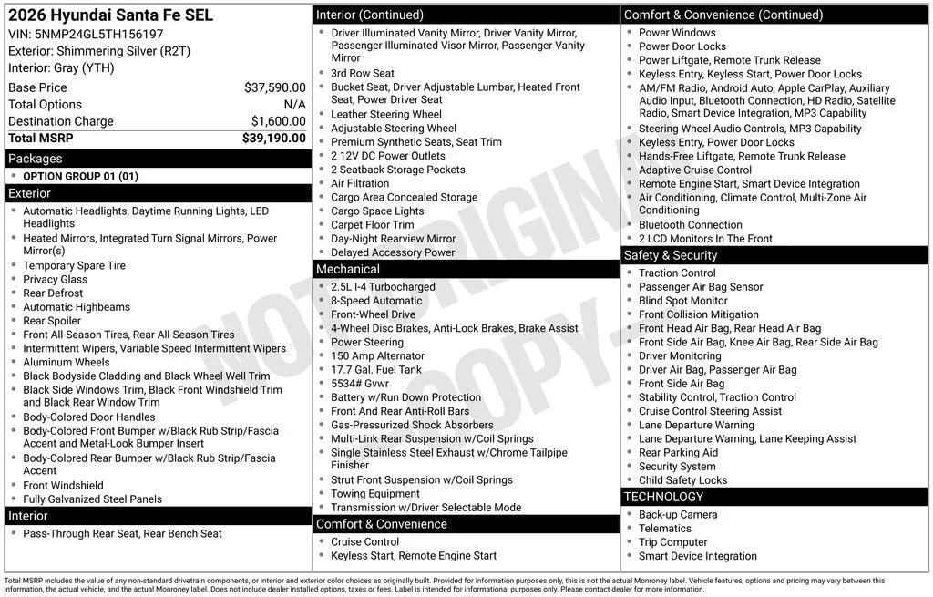 hyundai santa fe 2026 5NMP24GL5TH156197 image hyundai santa fe 2026 5NMP24GL5TH156197 image